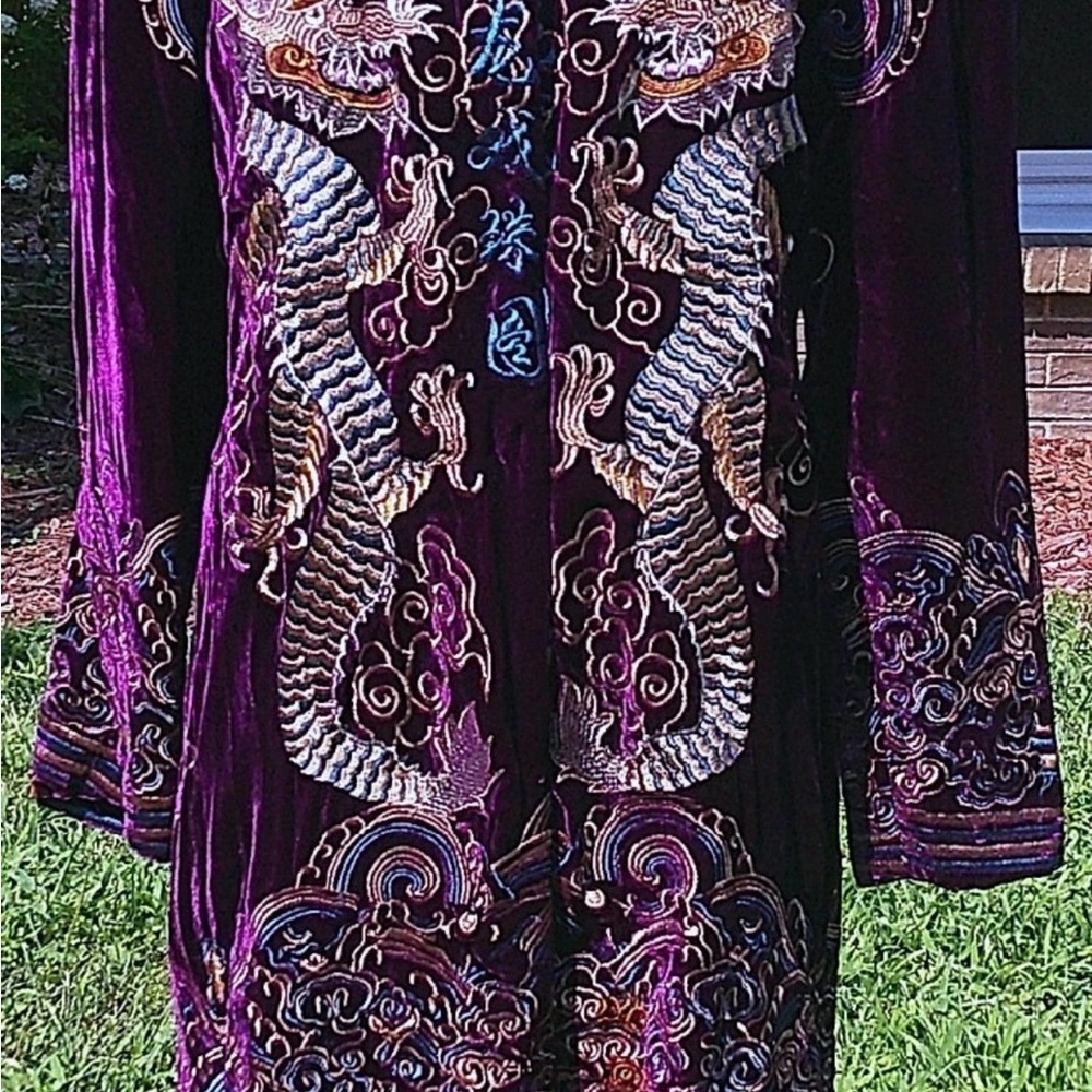Embroidered Purple Velvet Women's Coat